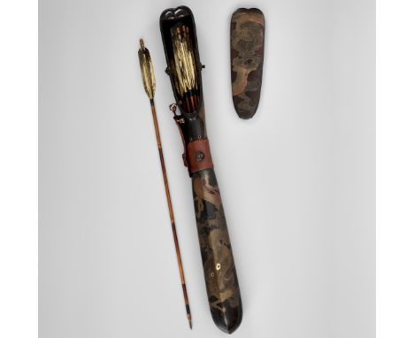 A RARE 'DRAGON' YAMATO UTSUBO (QUIVER) WITH YA (ARROWS)Japan, 18th century, Edo period (1615-1868)The utsubo (quiver) of wood