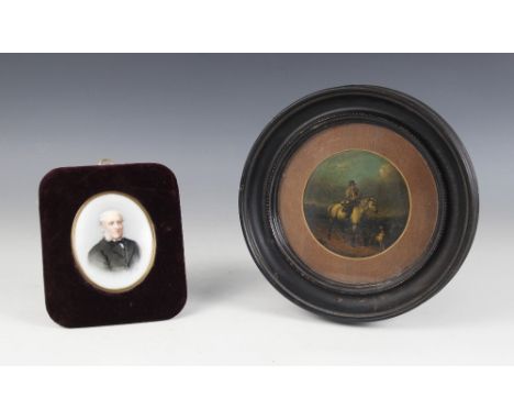 A Victorian portrait miniature on porcelain depicting a gentleman, late 19th century, signed "F. Till", 8.5cm high, set to a 