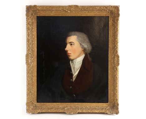 English school (19th century),Bust length portrait of a young man,Oil on canvas,Unsigned, marked in chalk verso "MAN IN BROWN