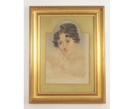 English school (early 19th century),A bust length portrait of lady,Watercolour and pencil on paper,Indistinctly signed and da