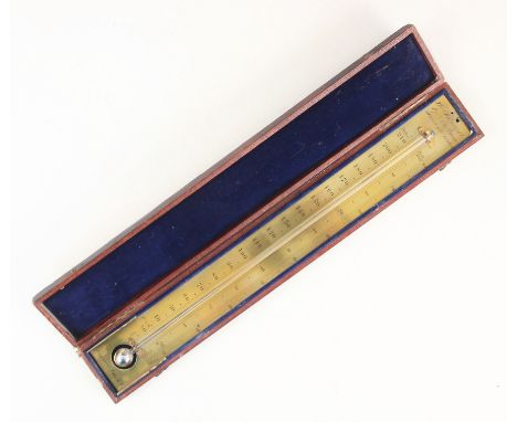 A 19th century marine thermometer by Thomas Rubergall, the mercury tube affixed to a brass plate, displaying scales for Fahre