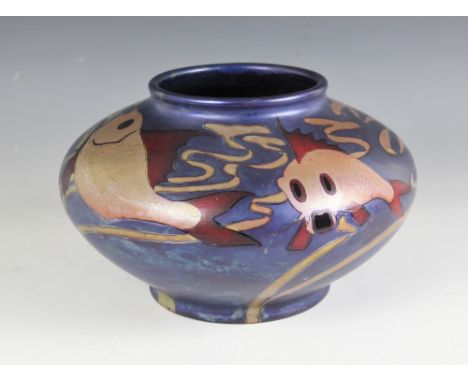 A Zsolnay Pecs Hungary, Jugendstil/Art Nouveau  earthenware vase circa 1900, of compressed inverted baluster form, eoisin gla