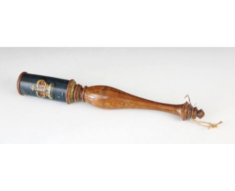 A William IV tipstaff or warrant stick, mid 19th century circa 1833, of typical turned form with hand-painted Crown and Royal