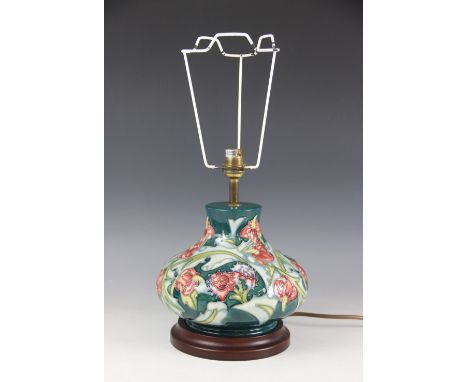 A Moorcroft table lamp, late 20th century, of squat baluster form decorated in the "Leicester" pattern by Rachel Bishop, 26.5