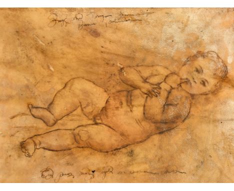 An Old Master study of a child, ink on vellum, indistinctly inscribed, 6.5" x 8.75", (16.5 x 22cm), (unframed).