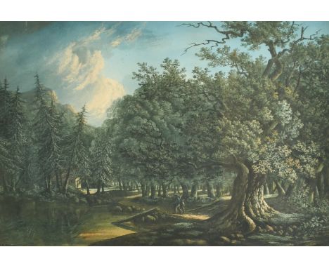 K. R Payne, figures on a woodland track, watercolour, signed, 11" x 17", (28 x 43cm).