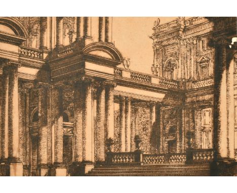 An old master ink drawing of classical buildings, 6.5" x 9.5", (16.5 x 24cm), (unframed), (a/f).