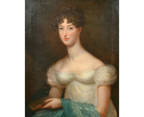 Early 19th Century, a portrait of a lady with a blue sash, oil on canvas, 30" x 25", (76 x 63.5cm), in a fine period frame.