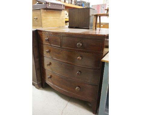 Early 19th century Mahogany Bow Fronted Chest of Two Short over Three Long Drawers, raised on swept bracket feet, 105cms wide