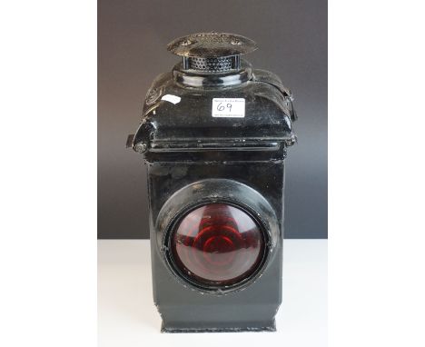 ' The Adlake Non Sweating Lamp ' Railway Lamp, with red bullseye glass lens, 1940's, 39cms high 