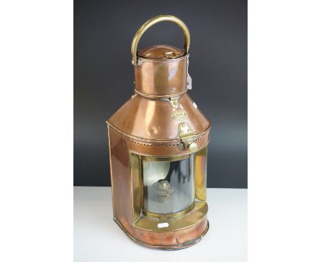 Bulpitt of Birmingham Copper &amp; Brass Flatback Ships Lamp, 1924, 56cms high (to top of handle) 