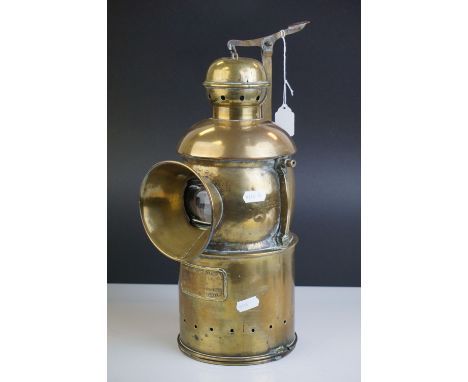 French Brass ' Ancienne Maison Barbier &amp; Fenestre '  Coastguard Ships Lamp, 1908, 38cms high (to top of handle) 