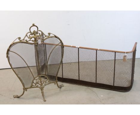 Victorian Nursery Fireguard of ' D ' form with a brass top rail over a mesh front, 46cms high x 113cms long together with a B
