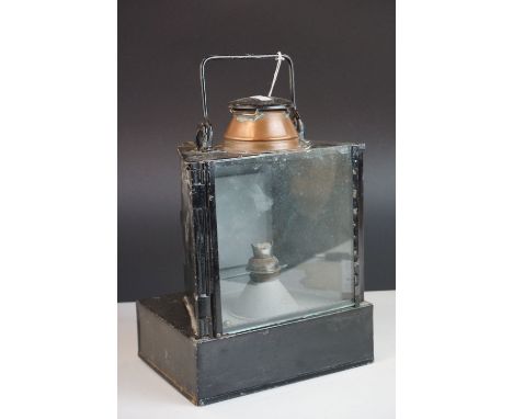 Railway Warning Lamp with brass plaque ' Lamp Manufacturing &amp; Railway Supplies Ltd, London, Welch Patent', 1940's, 33cms 