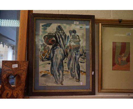 E Shoolheifer mid 20th century painting portrait of two figures carrying vessels signed and dated 1946 50 x 38 cm. 