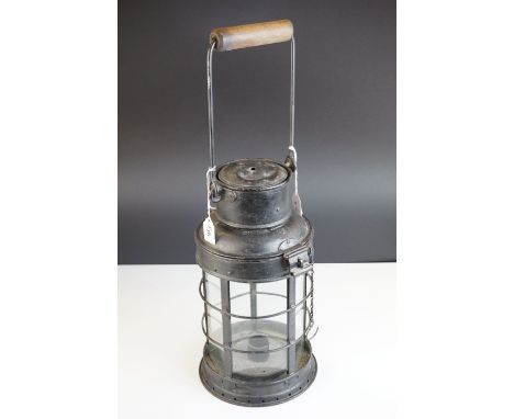 Ships Candle Lantern Lamp, black finish, 1930's, 54cms high (to top of handle) 