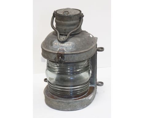 Galvanised ' Masthead ' Ships Lamp, 1940's, 58cms high (to top of handle) 
