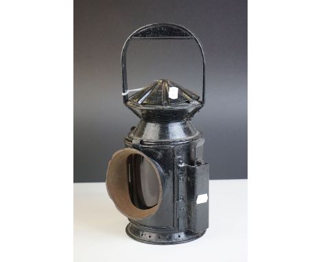 Railway Lamp with red glass, 1930's, 32cms high (to top of handle) 