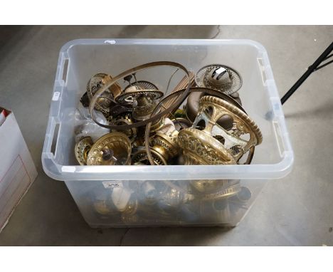 A large quantity of oil lamp burners etc in one box 