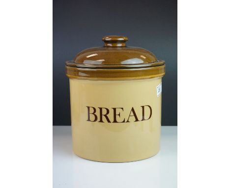 Large ' T G Green ' Ceramic Bread Crock with Lid, marked ' Bread ', 29cms high 