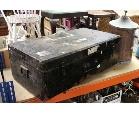Early 20th century Black Metal Trunk, 91cms long x 33cms high 