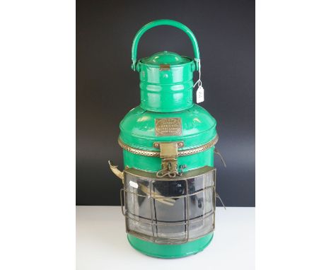 Original ' Davey ' Ships Signal Lamp, 1910, Green finish, with brass plaque ' Davey's Patent, Improved Regulation Ship Lamp '