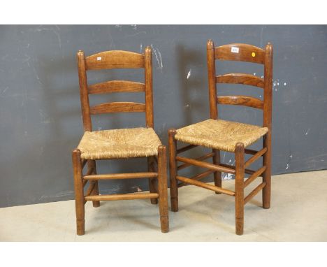 Pair of Antique Elm Small Ladder Back Chairs 