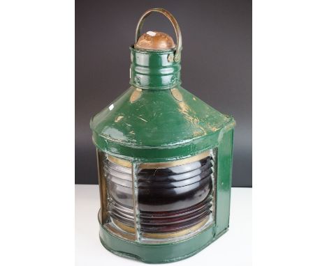 Large Port and Starboard Storm Ships Lamp, Green finish, 1920's, 64cms high (to top of handle) 