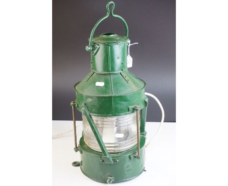 Ships Lamp, green finish, converted to electric, 1930's, 54cms high (to top of handle) 