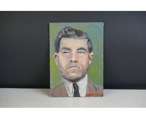 Greenow oil on board portrait  of what is believed to be Gangster Lucky Luciano 18 x 12 cm. 