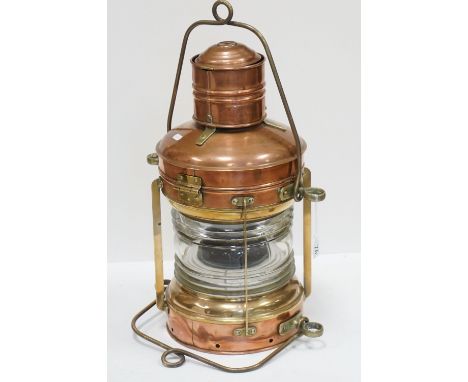 Copper and Brass Italian Navy Ships Lamp, 1952, 62cms high (to top of handle) 