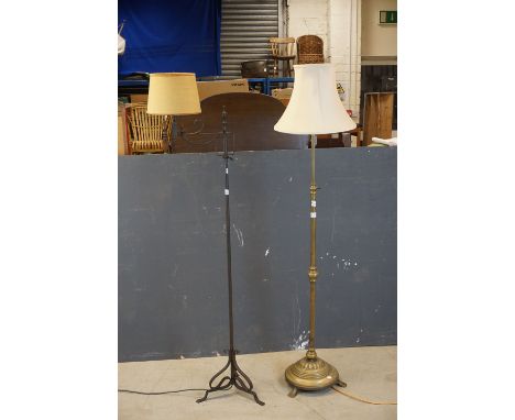 Early 20th century Brass Telescopic Standard Lamp together with a Wrought Iron Standard Lamp 