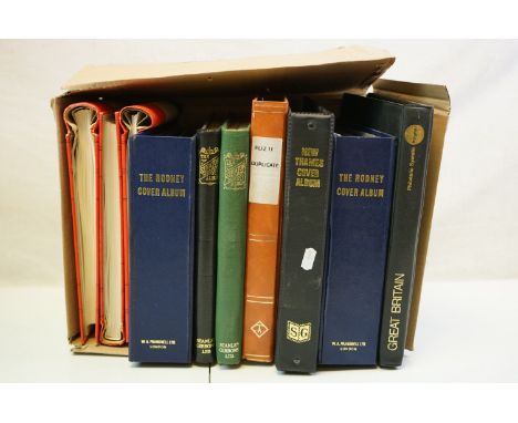 A quantity of stamp albums with stamps mainly commemorative together with albums of first day covers. 