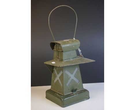 Army Railway Lamp, impressed mark ' Min of Supply Patt .... ' 1940's, 42cms high  (to top of handle) 