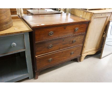 Early 19th century Mahogany Chest of Three Long Drawers, raised on swept bracket feet, 93cms wide x 85cms high 