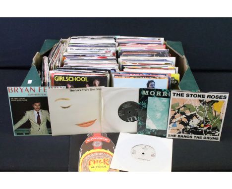 Vinyl - Approx 300 Rock &amp; Pop 7" singles to include The Stone Roses, Morrissey, Dr Feelgood, The La's, Queen x 9, Girlsch