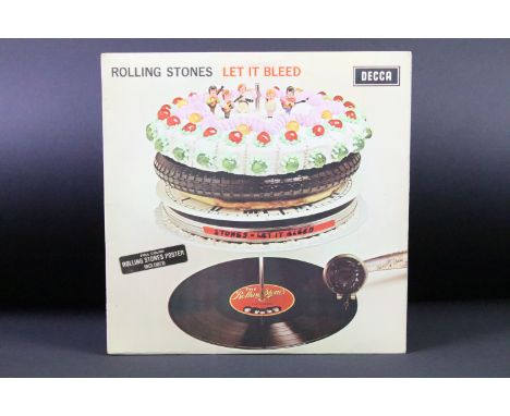 Vinyl - Rolling Stones Let It Bleed on Decca Records LK 5025, mono pressing with unboxed Decca labels, 2A/2A matrices, poster