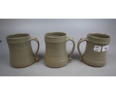 3 St Ives Pottery Leach Studio tankards 