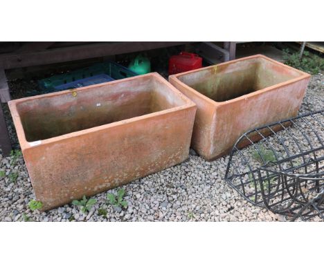 Large pair of terracotta trough planters -&nbsp;Approx width: 79cm, depth: 41cm, height: 36cm