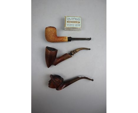 Vintage handmade briar pipe by Bjo Thursmann, 2 other vintage pipes, and unopened tobacco pack