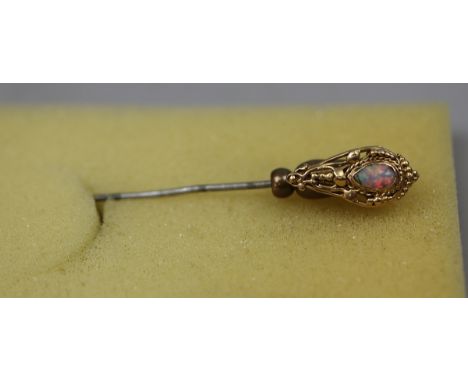 Vintage gold and opal topped hat pin 