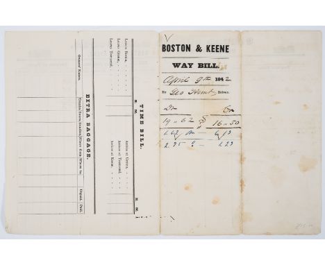 NO RESERVE United States Mail Coach.- Way Bill from Boston to Groton and Keene [Connecticut and Massachusetts]... by Geo Hims