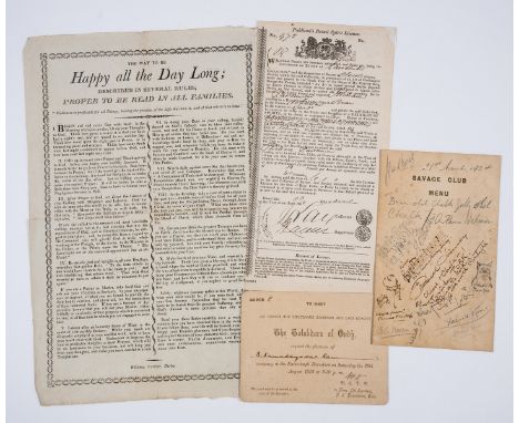 NO RESERVE δ Ephemera.- The Way to be Happy all the Day Long, printed broadside, faint vertical and horizontal fold, slight t