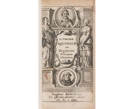 Aquinas (Thomas) De regimine principum libri quatuor, engraved pictorial title, occasional spotting or light staining, lightl