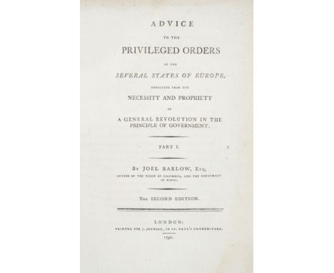 Aristocracy.- Barlow (Joel) Advice to the privileged orders in the several states of Europe, resulting from the necessity and