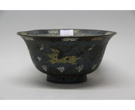 A Chinese cloisonne enamel bowl, unusual mark to base, in Ming style, 25.5cm diameter.