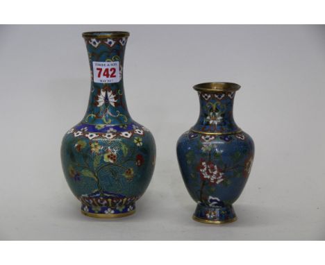 Two Chinese cloisonne enamel vases, late 18th/early 19th century, largest 19.5cm high, (s.d.). (2)