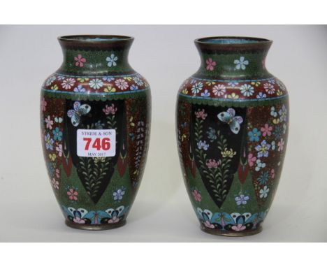 A pair of Japanese cloisonne enamel vases, 15.5cm high. (2)