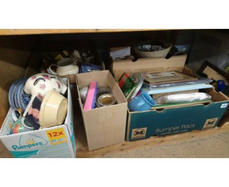 Shelf of assorted china and glass ware etc.