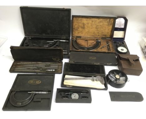A collection of engineering precision tools including Rev counters, a wind measure, a Vernier and micrometers - NO RESERVE